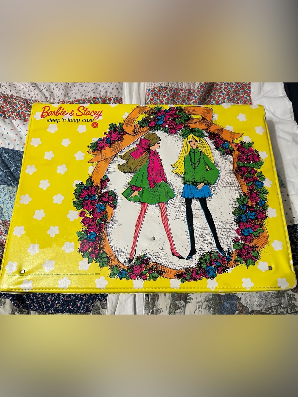 Vintage 1969 Mattel Barbie & Stacey Yellow Floral Sleep 'n Keep Case